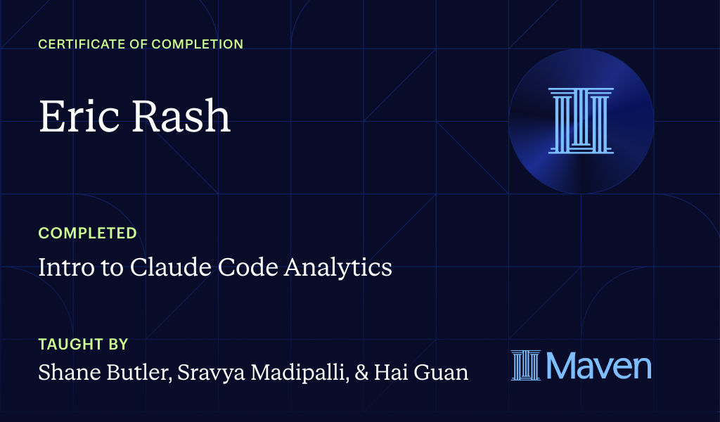 Certificate for Intro to Claude Code Analytics