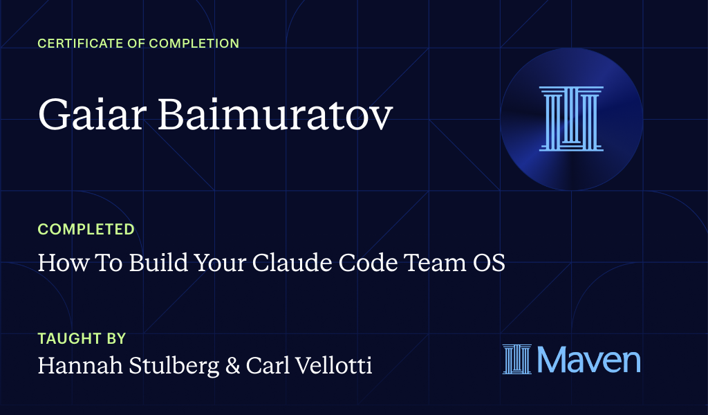 Certificate for How To Build Your Claude Code Team OS