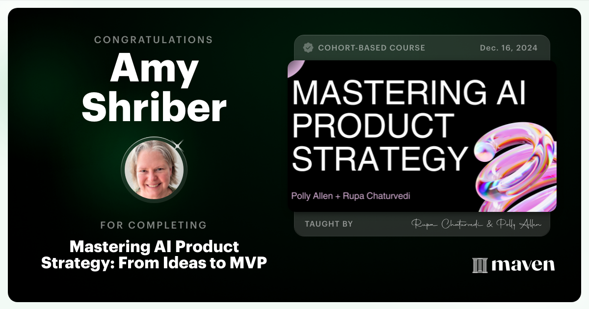 Certificate of Completion for Mastering AI Product Strategy: From Ideas to MVP