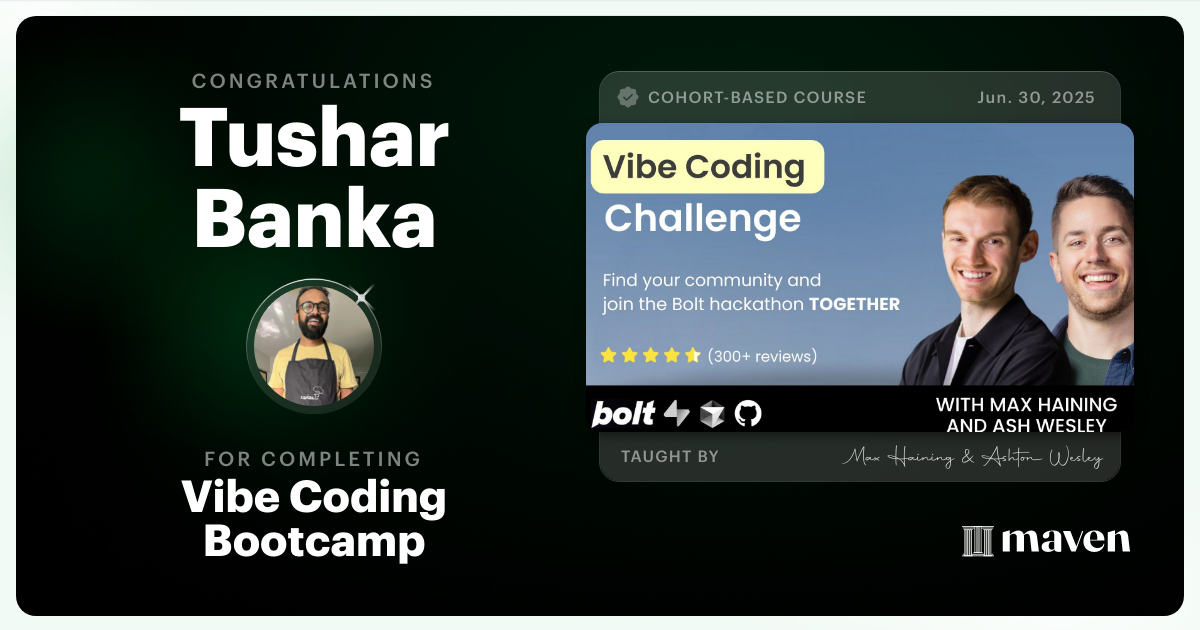 Certificate of Completion for Vibe Coding Challenge