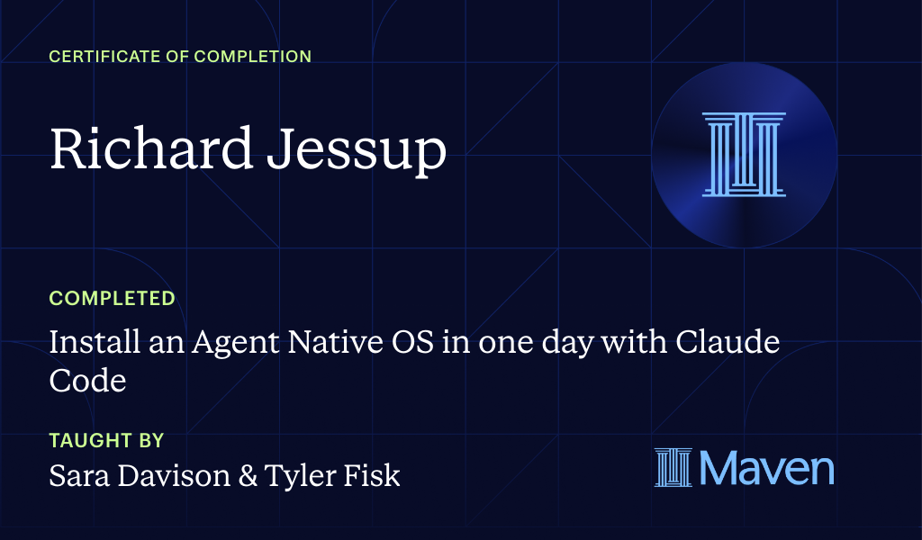 Certificate for Install an AI Agent Team + HQ in One Day with Claude Code (w/o Coding Skills)