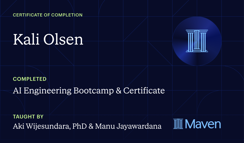 Certificate for AI Engineering Bootcamp: Build AI Agents with Claude Code, RAG and MCP