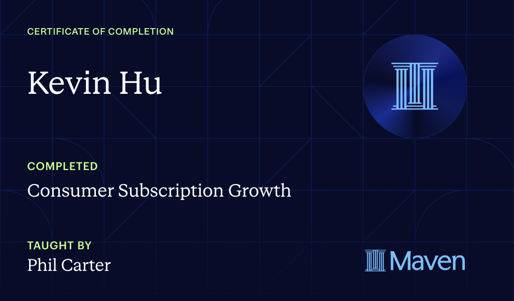Certificate for Consumer Subscription Growth