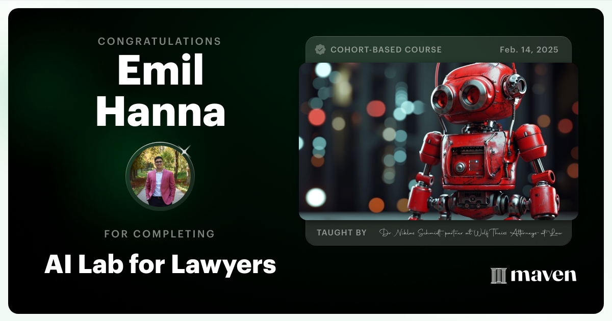 Certificate of Completion for AI Lab for Lawyers