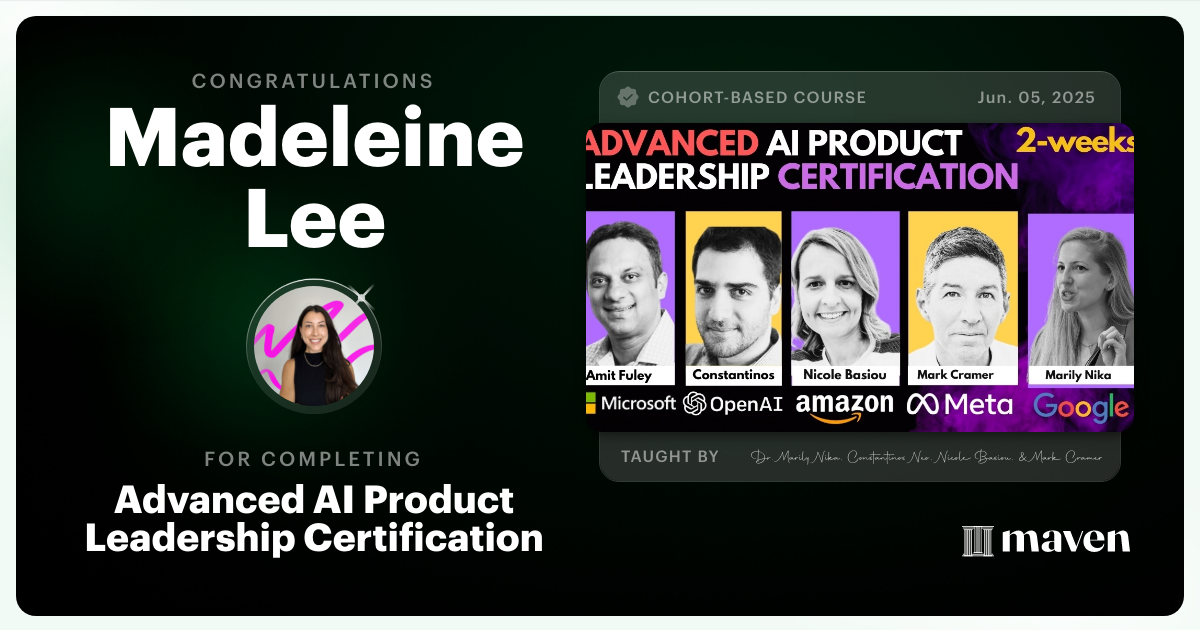 Certificate of Completion for Advanced AI Product Leadership Certification
