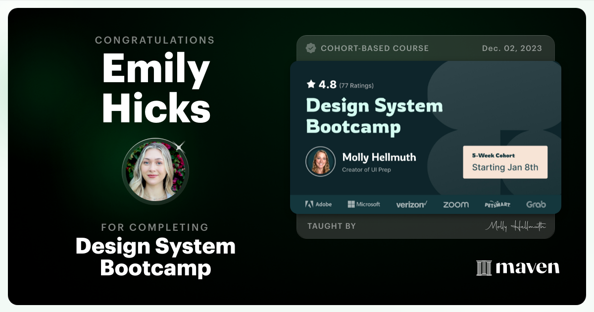 Certificate of Completion for Design System Bootcamp