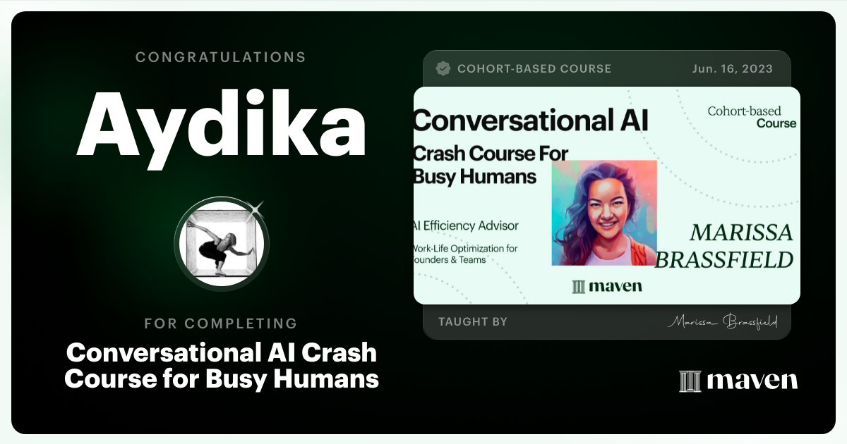 Certificate of Completion for Conversational AI Crash Course for Busy Humans