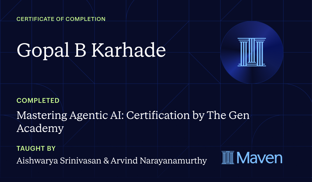 Certificate for Mastering Agentic AI: Certification by The Gen Academy