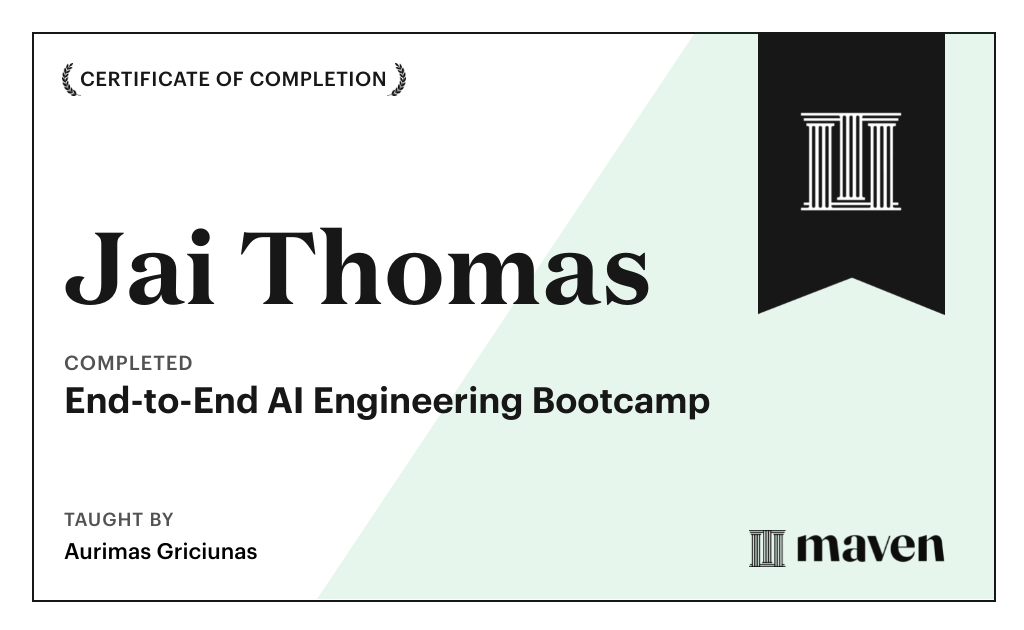 Certificate for End-to-End AI Engineering Bootcamp