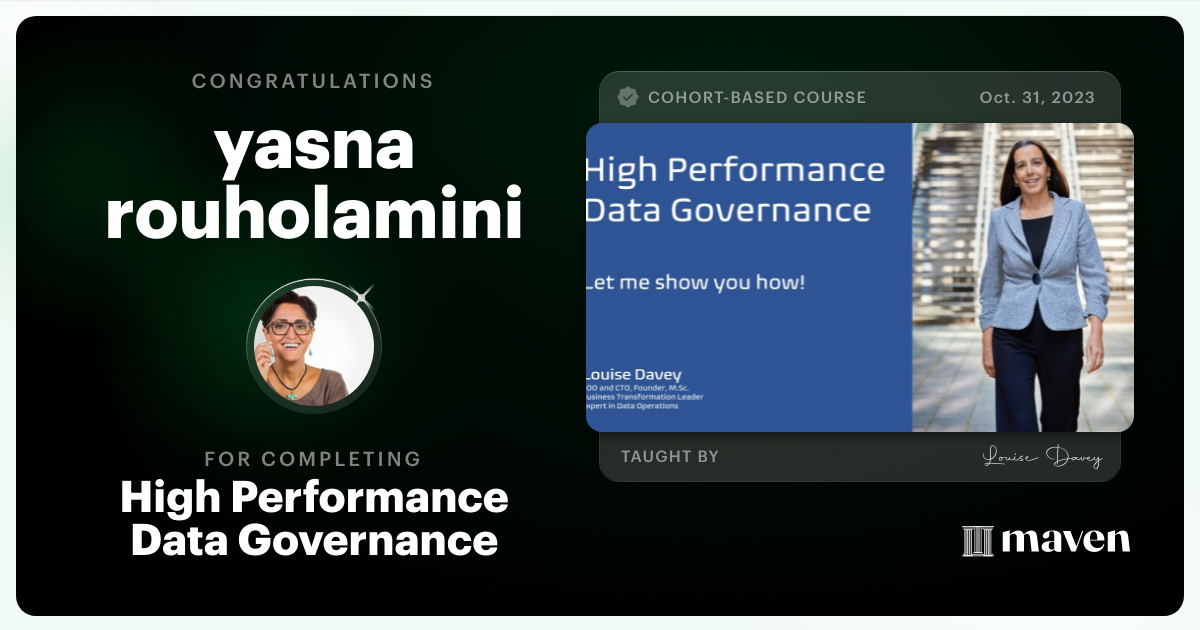 Certificate of Completion for High Performance Data Governance