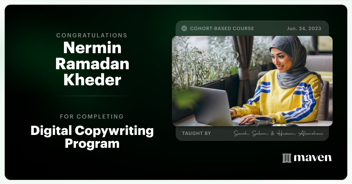 Certificate of Completion for Digital Copywriting Program