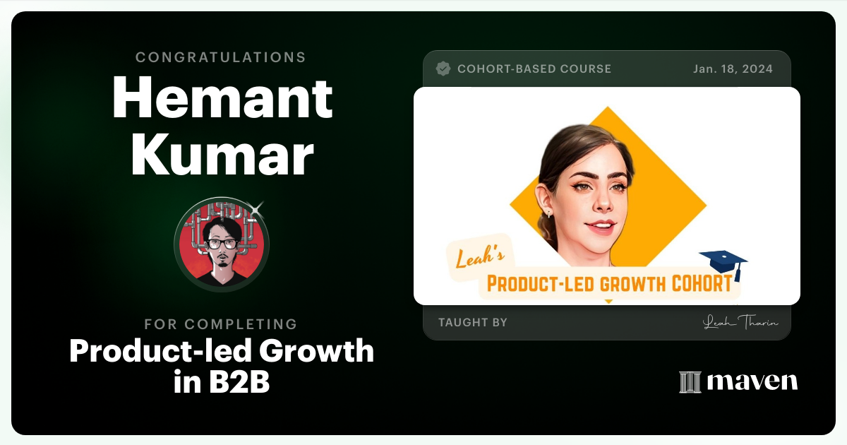 Certificate of Completion for Product-led Growth in B2B