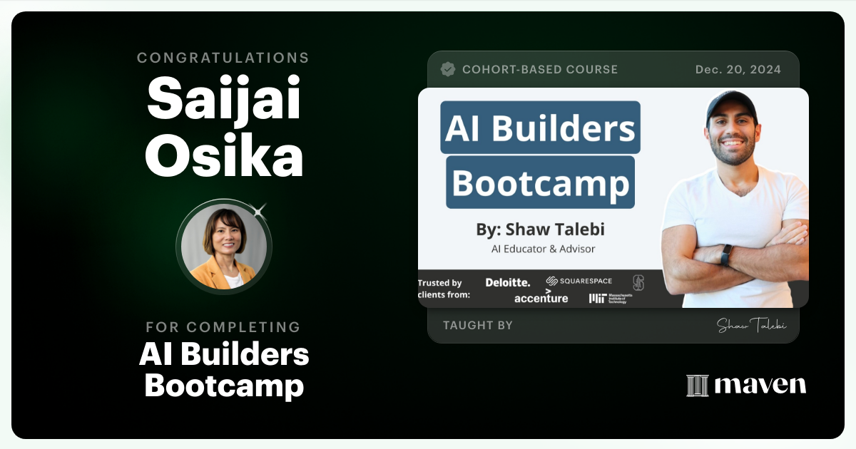 Certificate of Completion for AI Builders Bootcamp