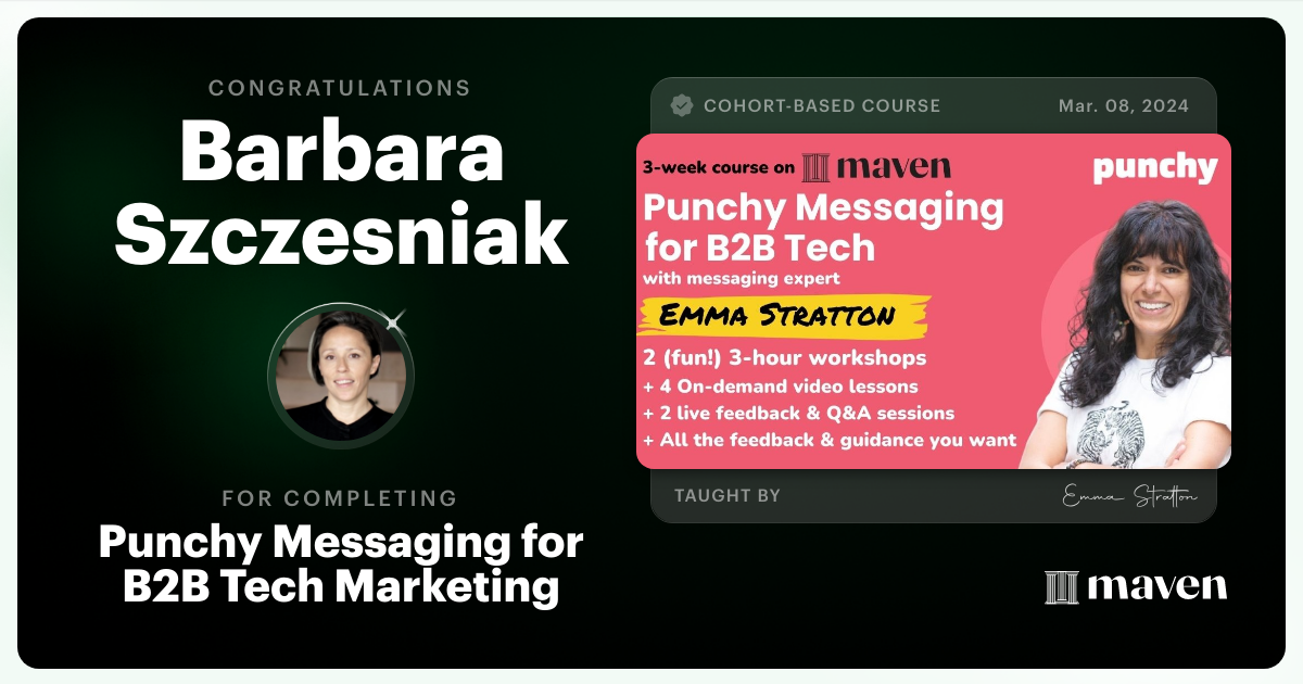 Certificate of Completion for Punchy Messaging for B2B Tech Marketing