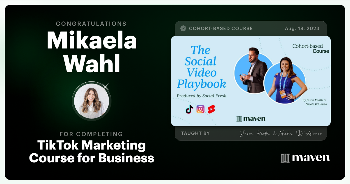 Certificate of Completion for TikTok Marketing Course for Business