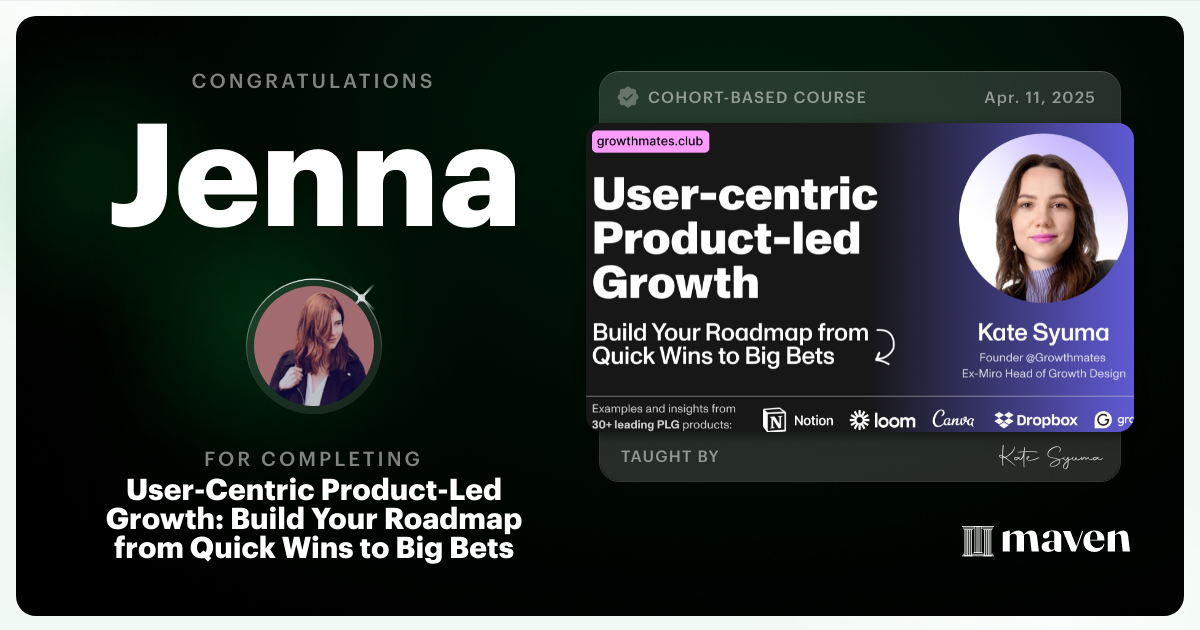 Certificate of Completion for User-Centric Product-led Growth in the AI Era