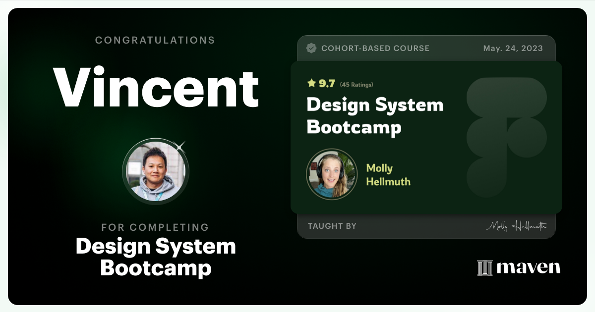Certificate of Completion for Design System Bootcamp