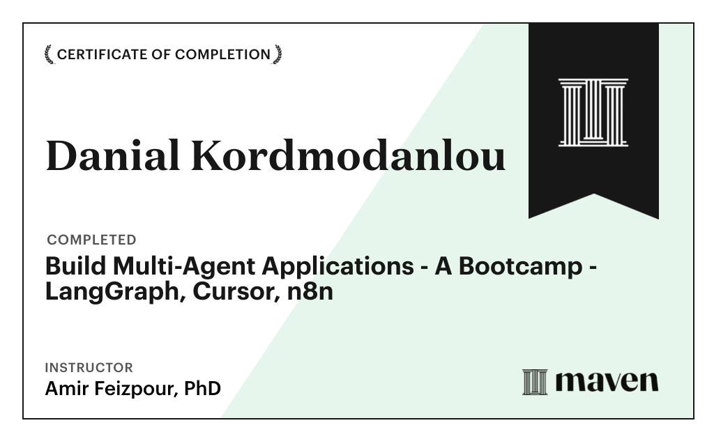 Certificate for AI Agents for Pragmatic Builders - Claude Code, LangGraph, n8n