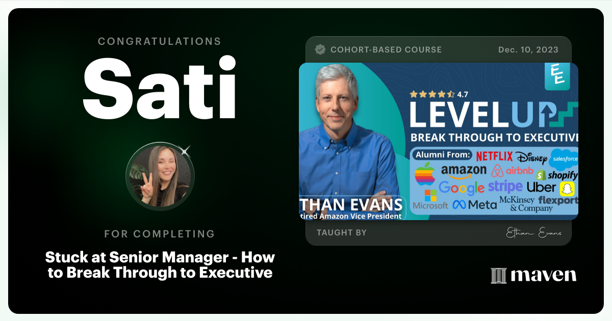 Certificate of Completion for Beyond Senior Manager - Break Through to Strategic Executive