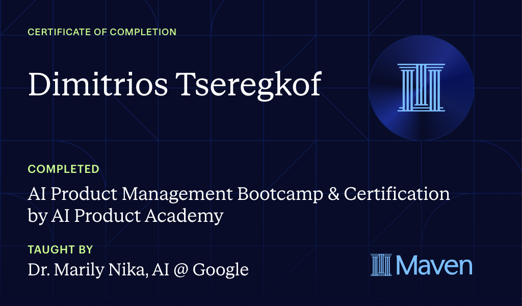 Certificate for AI Product Management Bootcamp & Certification by AI Product Academy