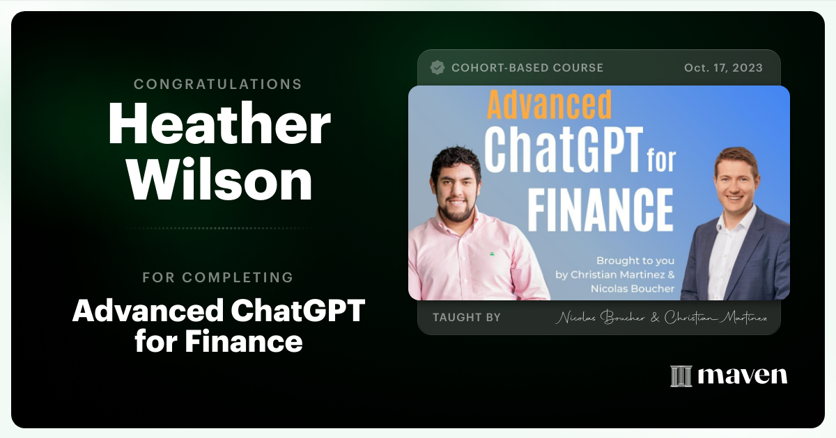 Certificate of Completion for AI for Finance - Advanced