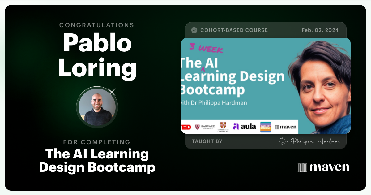 Certificate of Completion for The AI Bootcamp for L&D