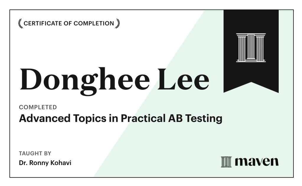 Certificate for Advanced Topics in Practical A/B Testing