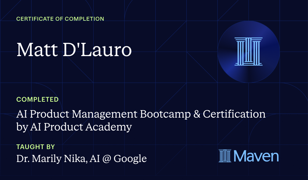 Certificate for AI Product Management Bootcamp & Certification by AI Product Academy