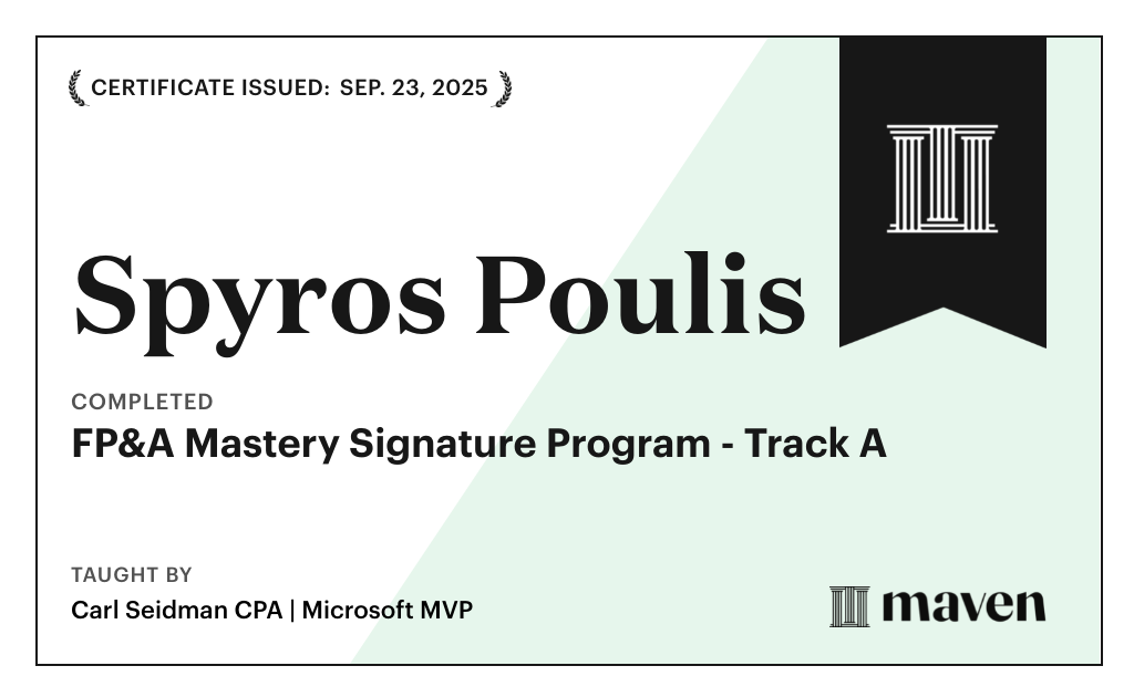 Certificate for FP&A Mastery Signature Program - Track A