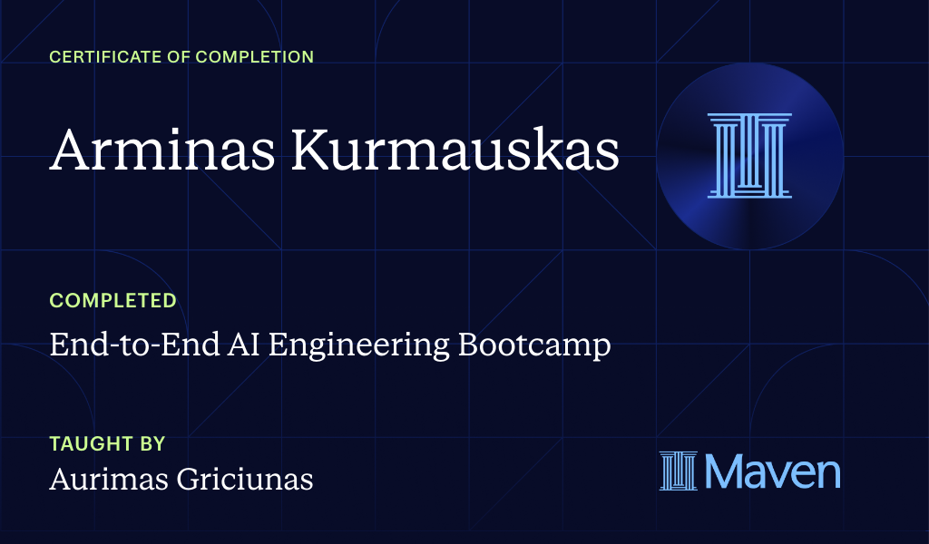 Certificate for End-to-End AI Engineering Bootcamp