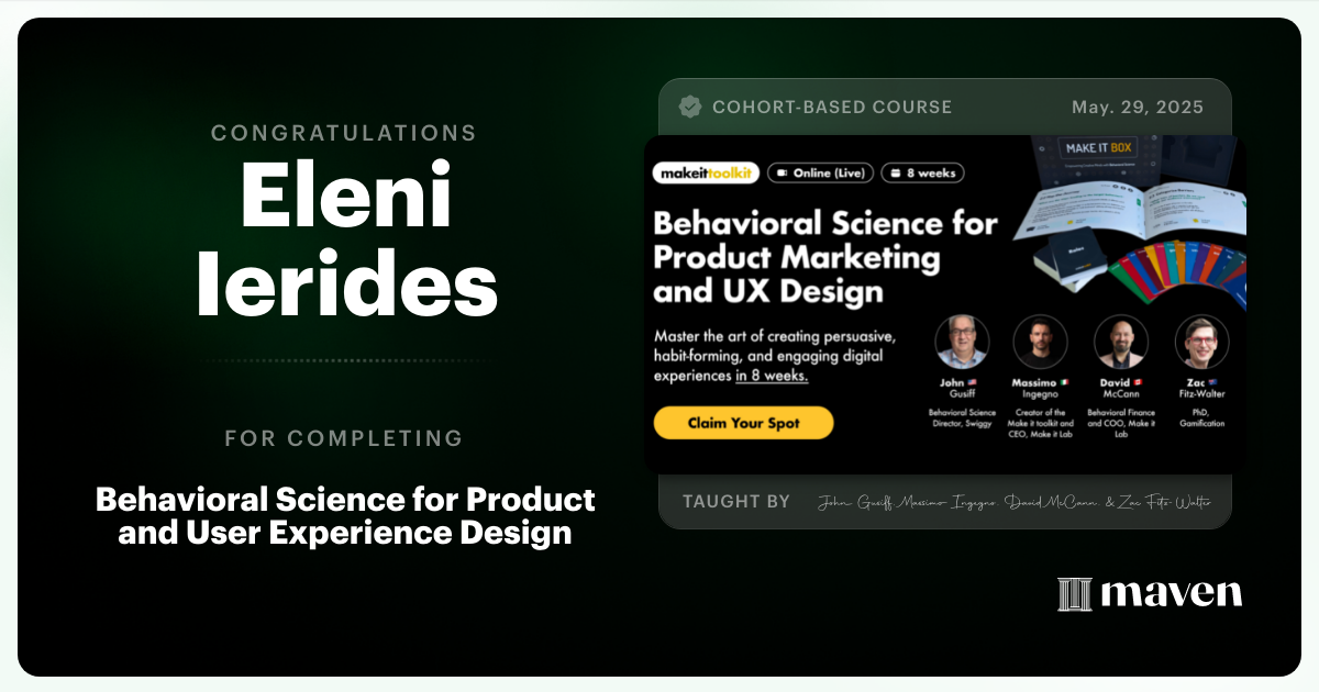 Certificate of Completion for Behavioral Science for Product and User Experience Design