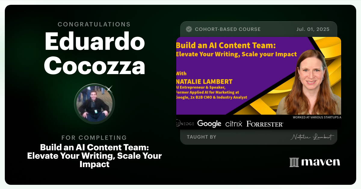 Certificate of Completion for Build Your AI Marketing Team