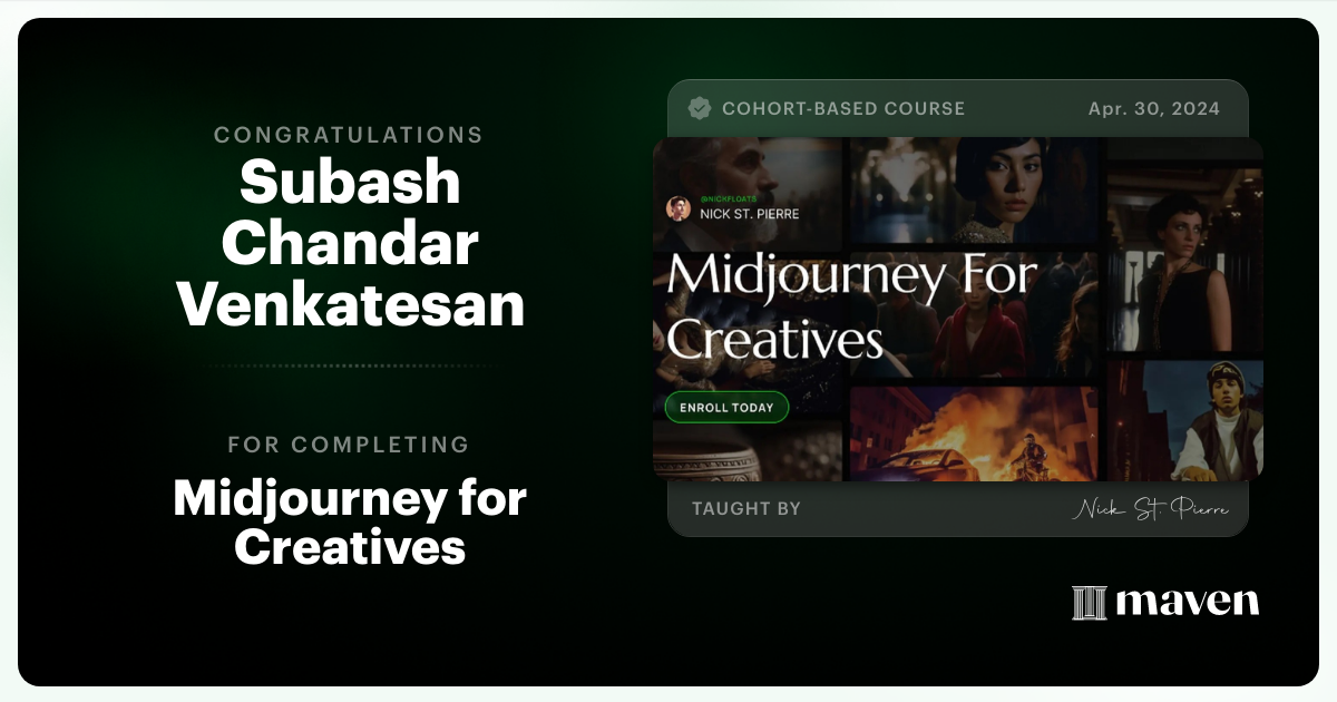 Certificate of Completion for Midjourney for Creatives