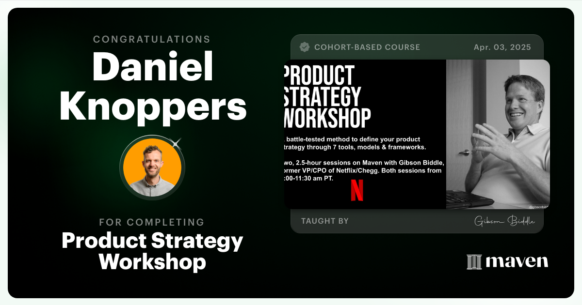 Certificate of Completion for Product Strategy Workshop