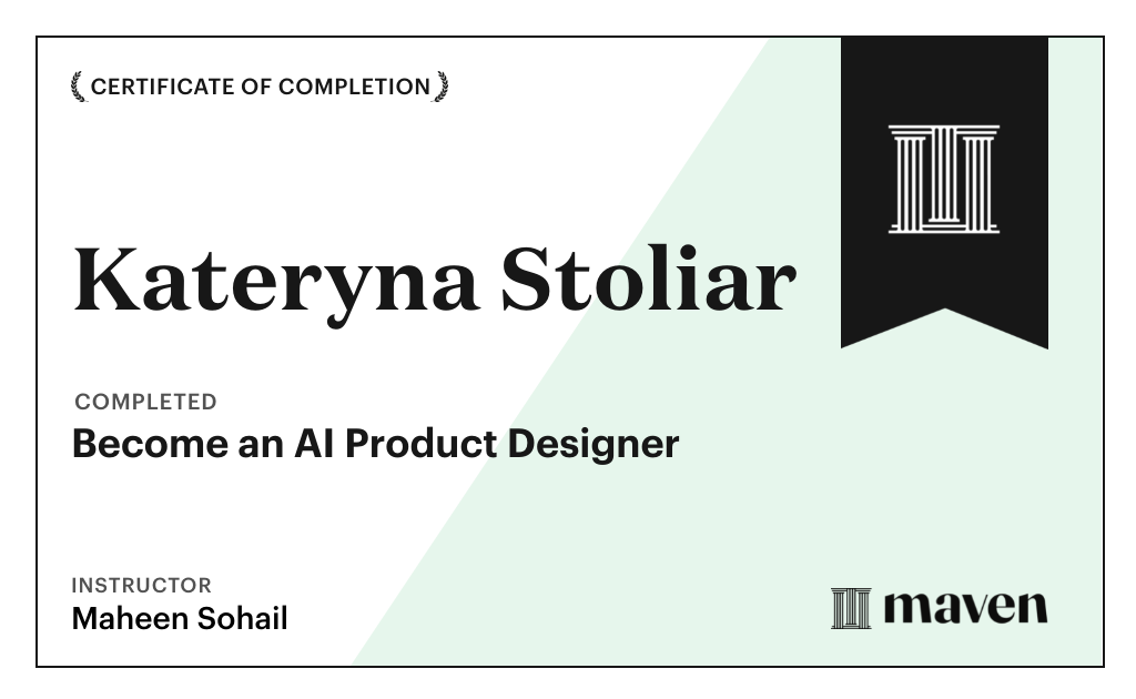 Certificate for Become an AI Product Designer