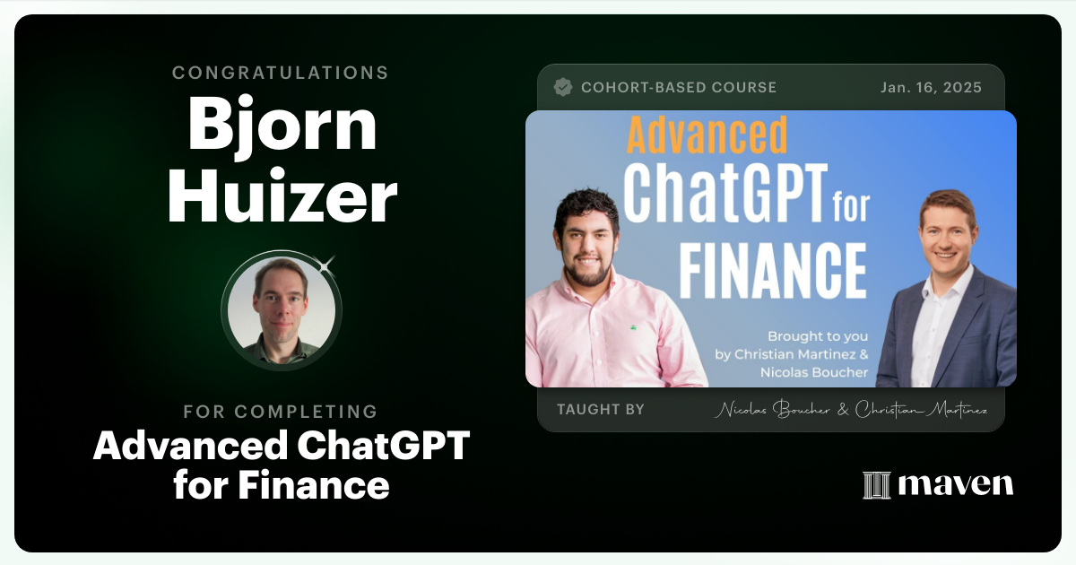 Certificate of Completion for AI for Finance - Advanced