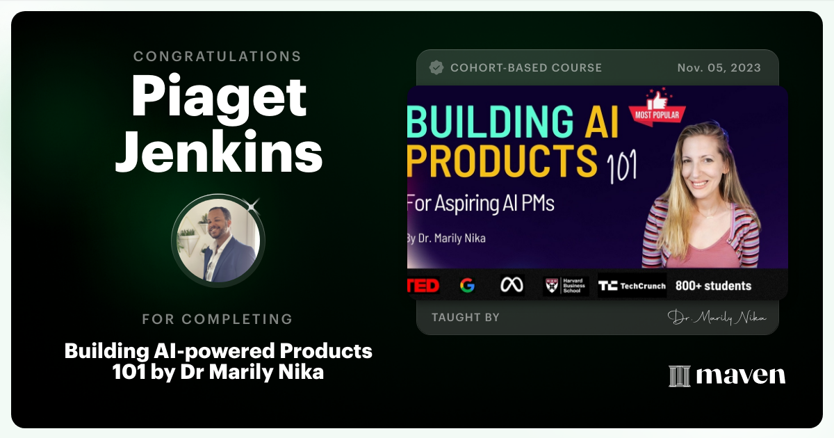 Certificate of Completion for AI Product Management 101 & Certification - Building AI Products end-to-end