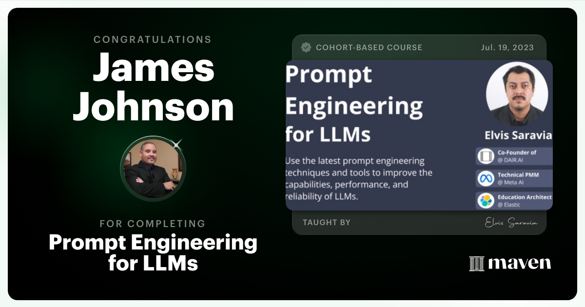 Certificate of Completion for Advanced Prompt Engineering for LLMs