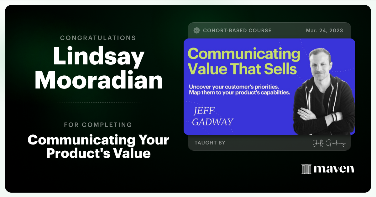 Certificate of Completion for Value-Based Sales & Marketing