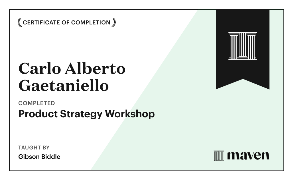 Certificate for Product Strategy Workshop