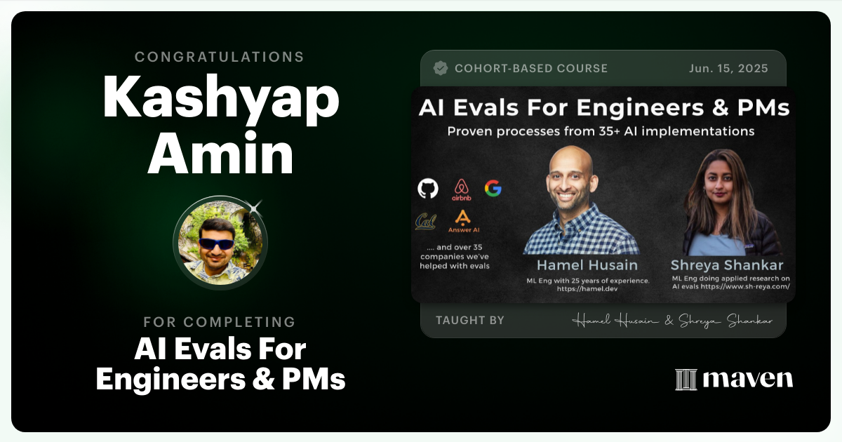 Certificate of Completion for AI Evals For Engineers & PMs