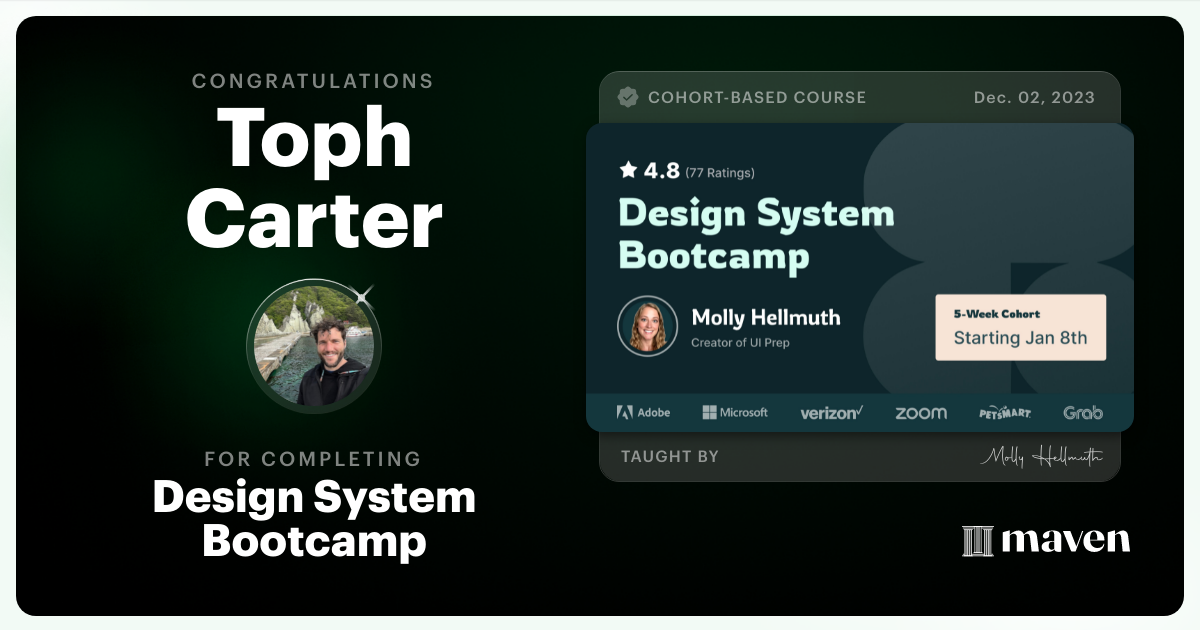 Certificate of Completion for Design System Bootcamp