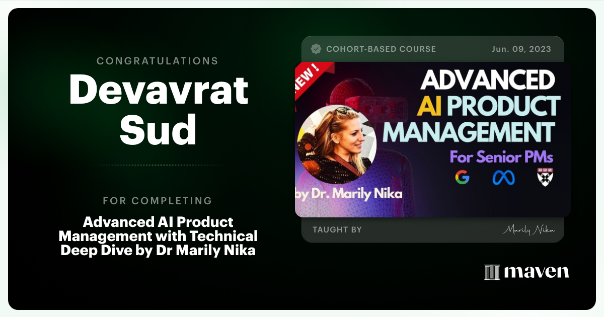 Certificate of Completion for Advanced AI Product Leadership Certification