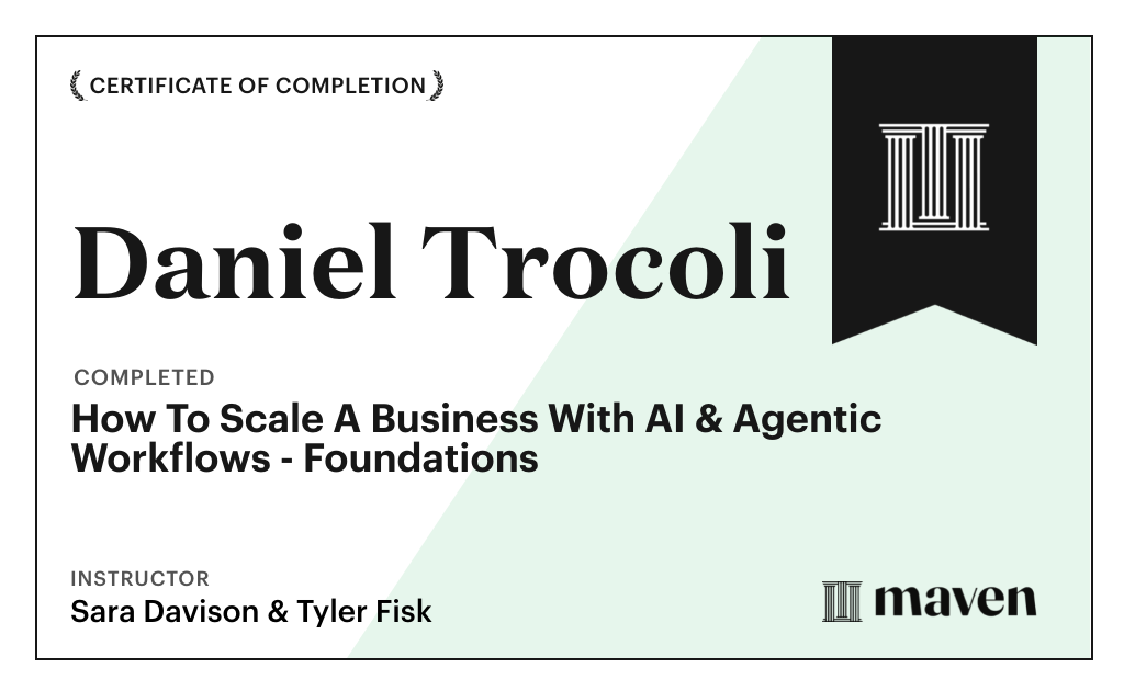 Certificate for Build The AI Agent Workforce That Scales Companies: Own & Run Your Own Agent Org