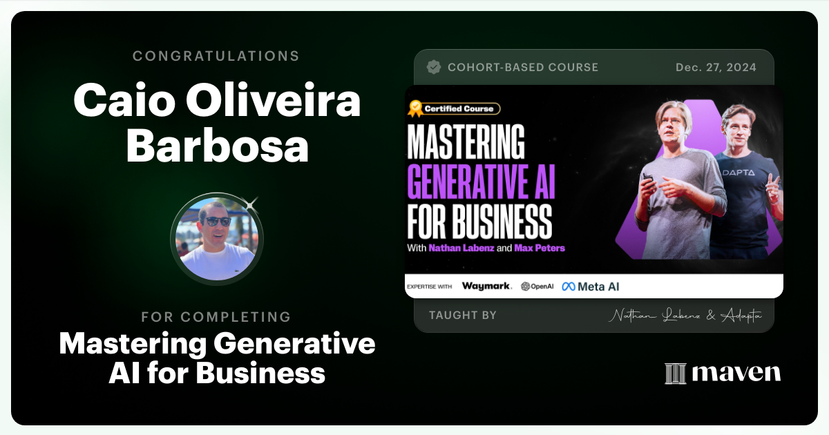 Certificate of Completion for Mastering Generative AI for Business