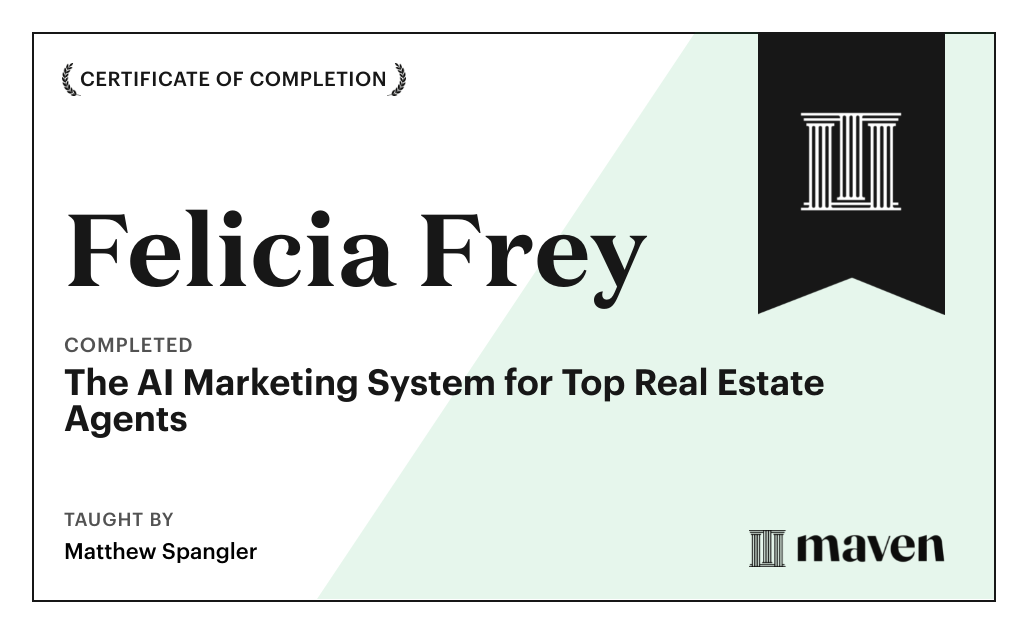 Certificate for The AI Marketing System for Top Real Estate Agents