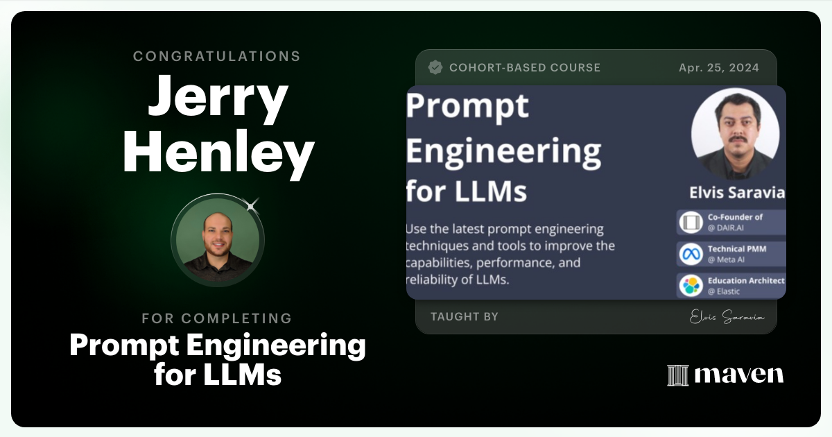 Certificate of Completion for Advanced Prompt Engineering for LLMs
