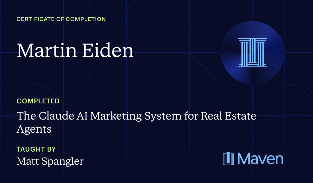 Certificate for The Claude AI Marketing System for Real Estate Agents