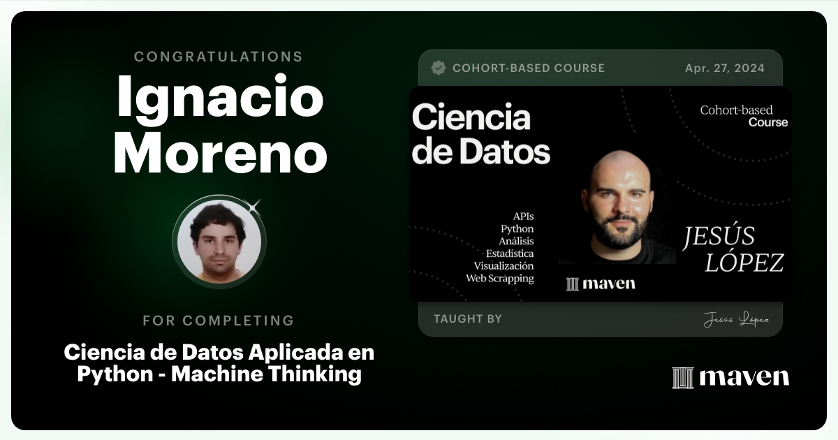 Certificate of Completion for Python Práctico: Manipular y Visualizar Tablas de Datos - REE I90 & Curvas OMIE