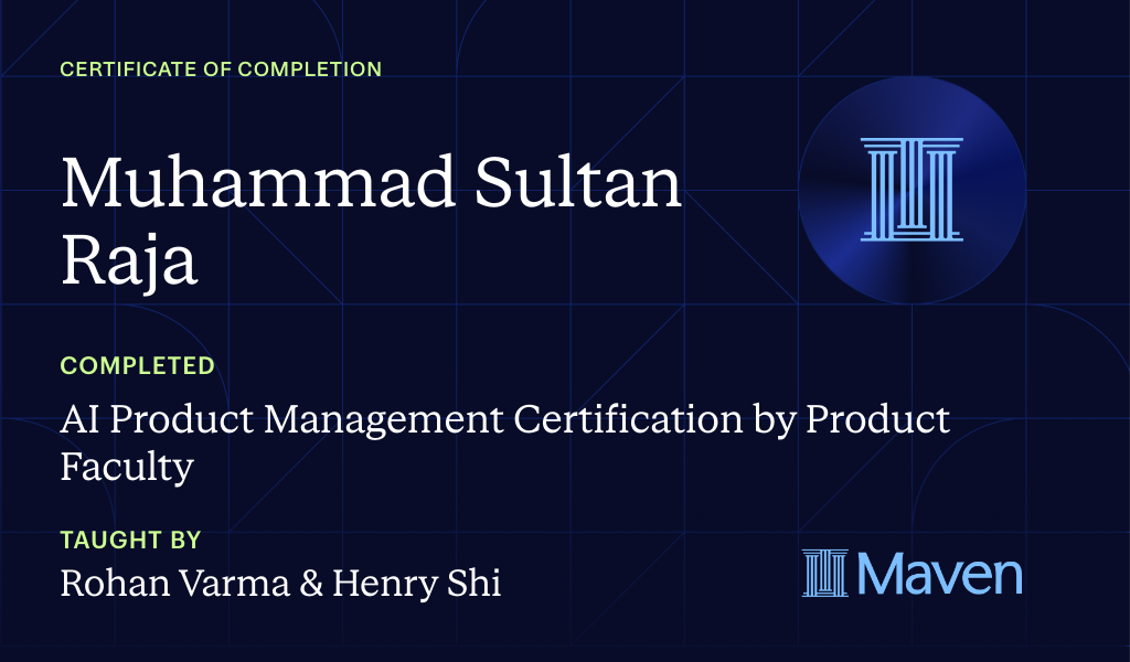 Certificate for AI Product Management Certification by Product Faculty